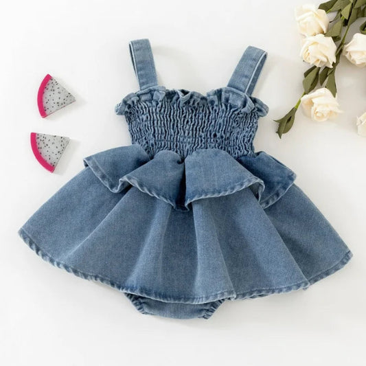 Baby Cotton Sweet Denim Smocked Slip romper