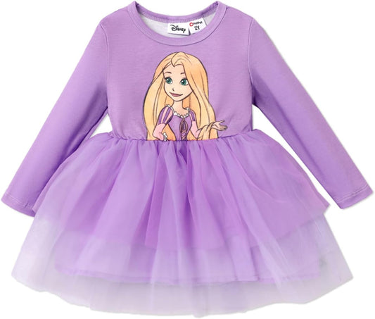 Princess Rapunzel Purple Long-Sleeve Tulle Dress for Toddler Girls