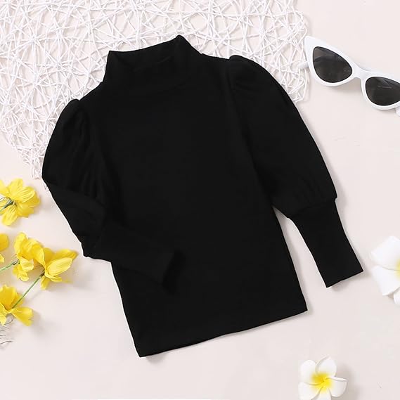 Toddler Baby Girl Basic Solid Turtleneck T-Shirt Blouse Top Kid Puff Long Sleeve Pullover Girl