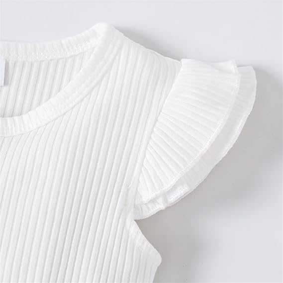 Baby Girl White Button Front Solid Rib Knit Ruffle Trim Tank Dress