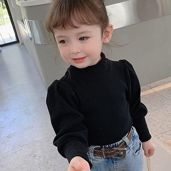 Toddler Baby Girl Basic Solid Turtleneck T-Shirt Blouse Top Kid Puff Long Sleeve Pullover Girl