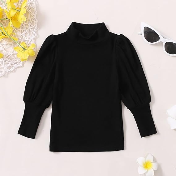 Toddler Baby Girl Basic Solid Turtleneck T-Shirt Blouse Top Kid Puff Long Sleeve Pullover Girl