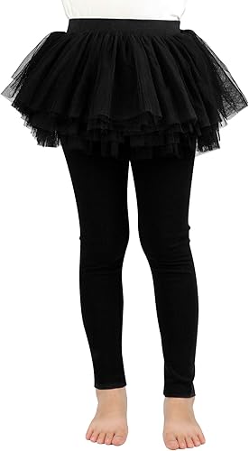 Auranso Little Girls Footless Leggings Pants with Lace Ruffle Tutu Skirt