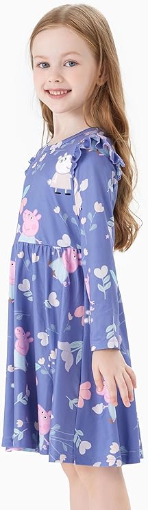 Dress Toddler Girls Dresses Ruffle Long Sleeve Floral Figure Print Fall Casual Dress Pink for Birthday Party