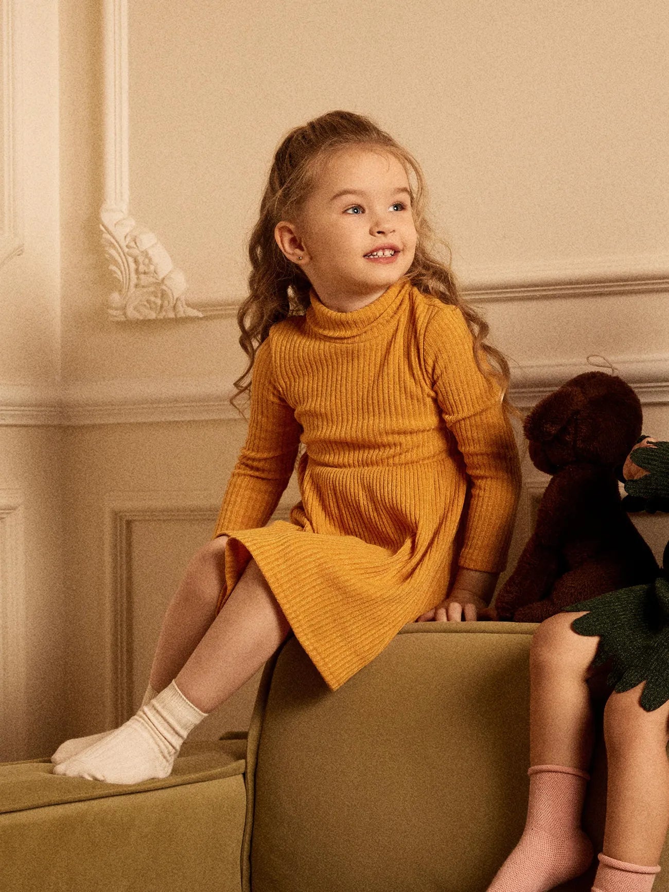 winter Girl Turtleneck Solid Color Ribbed Long-sleeve Dress