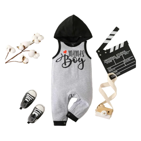Baby  Cotton baby letter print hooded  sleeveless Jumpsuit
