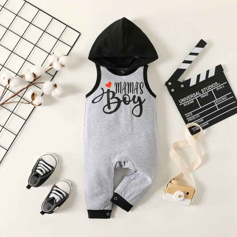 Baby  Cotton baby letter print hooded  sleeveless Jumpsuit