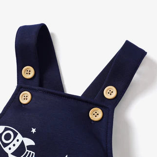 Baby Rocket Print Overalls Set
