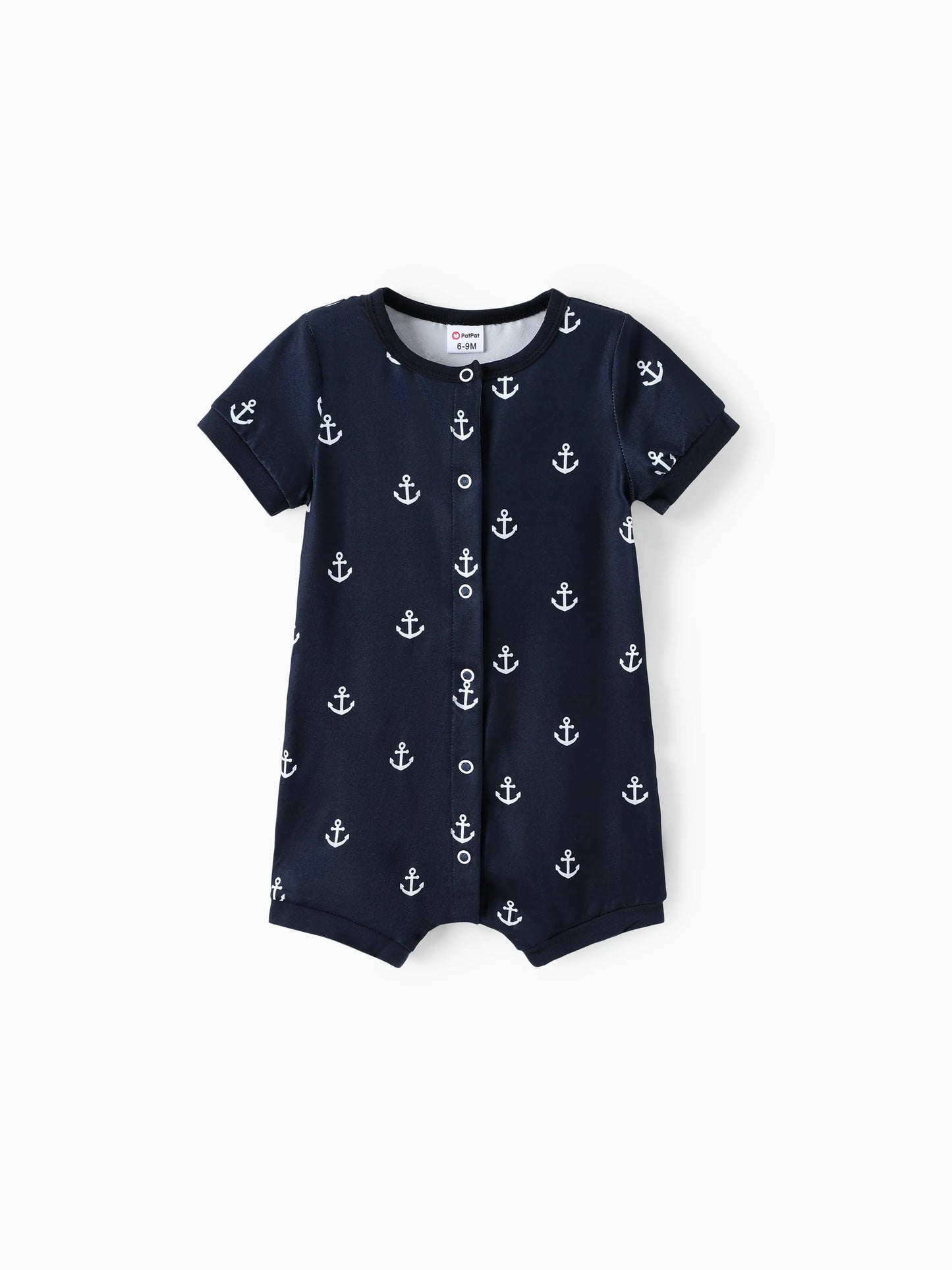 Navy Blue Anchor Print Short-Sleeve Baby Romper