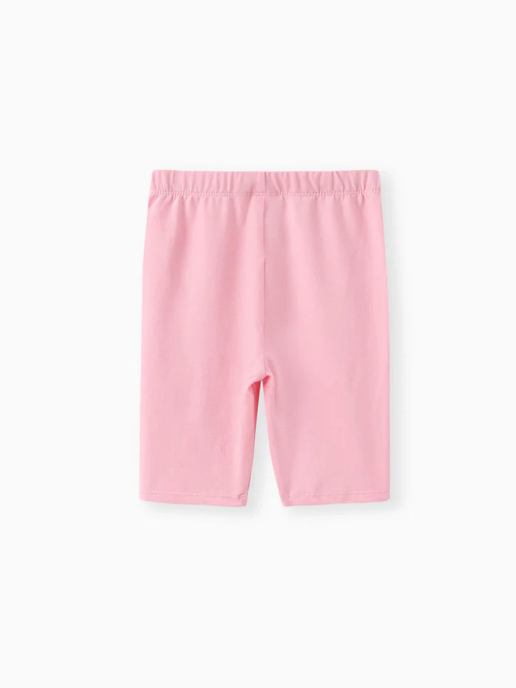 Girl Solid Color Cotton Leggings Shorts Pink