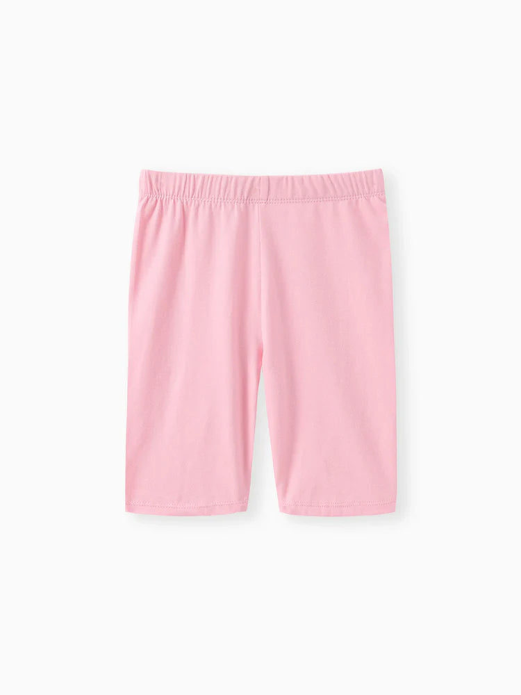 Girl Solid Color Cotton Leggings Shorts Pink