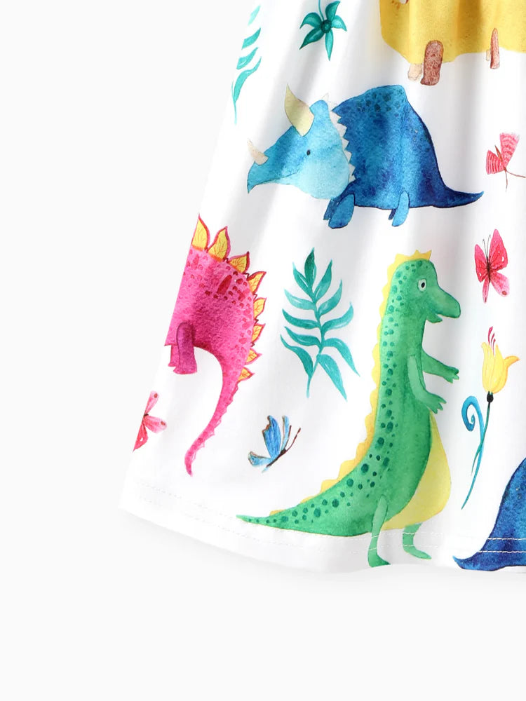 Girl Animal Dinosaur Print Sleeveless Dress Multi-color