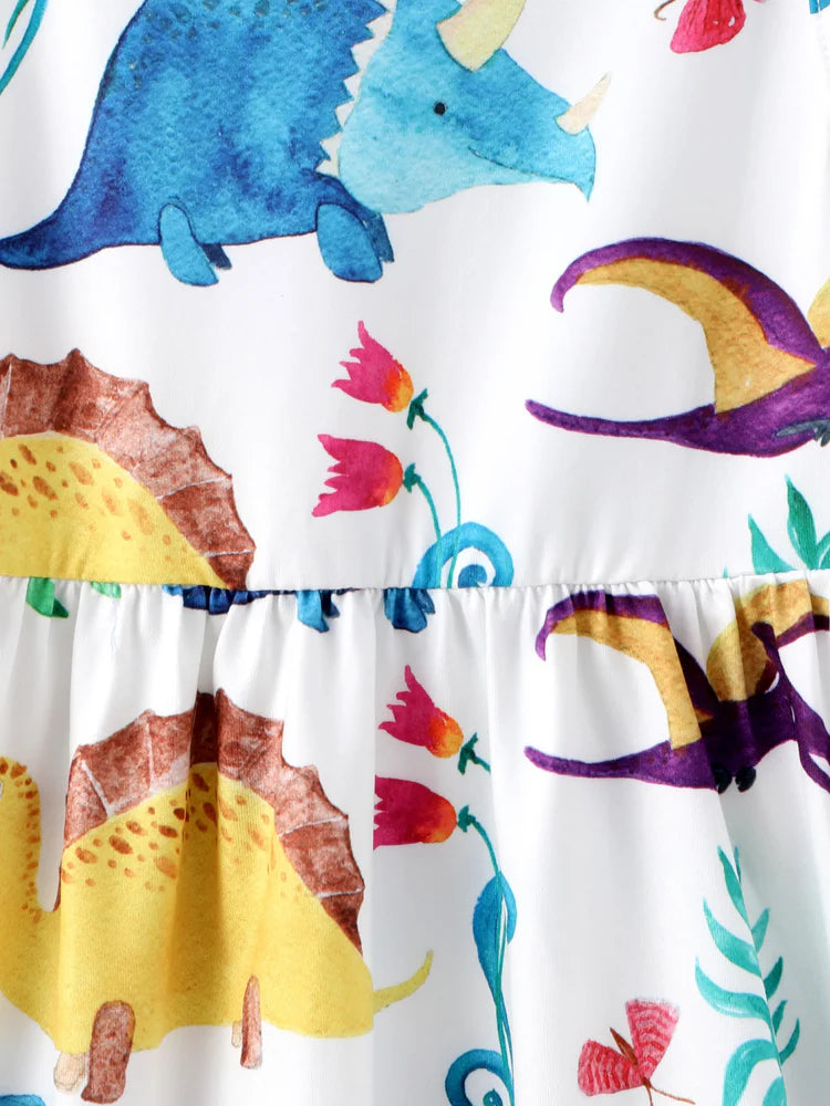 Girl Animal Dinosaur Print Sleeveless Dress Multi-color