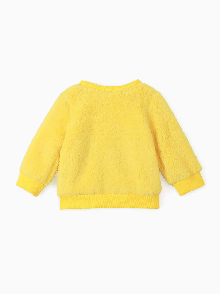 Looney Tunes Embroidered Long-sleeve Thermal Fuzzy Pullover Yellow