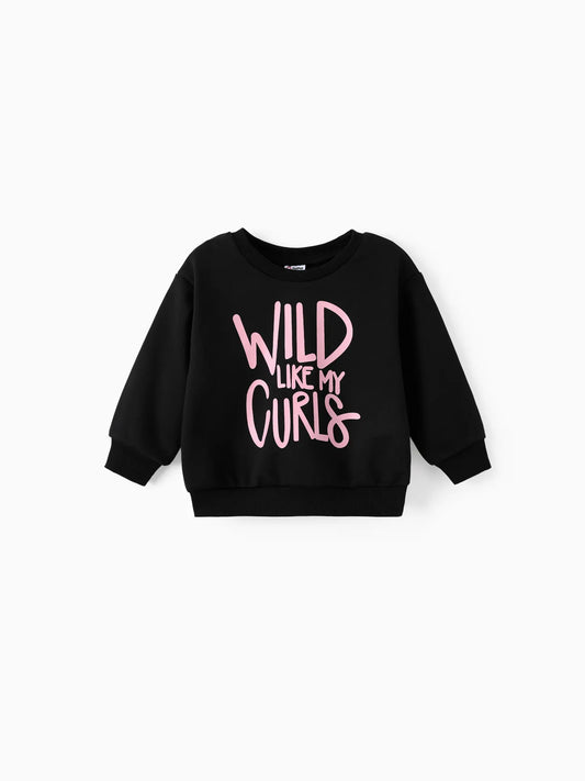 Toddler Girl Letter Print Casual Black Pullover Sweatshirt