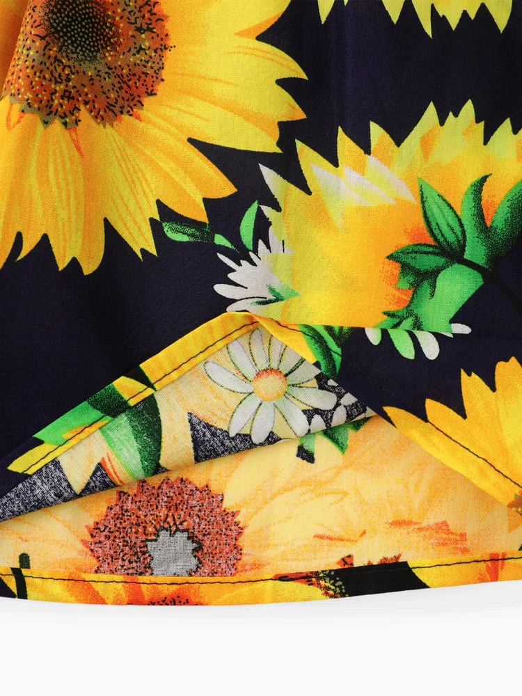 Baby Sunflower Print Flutter-sleeve Dress