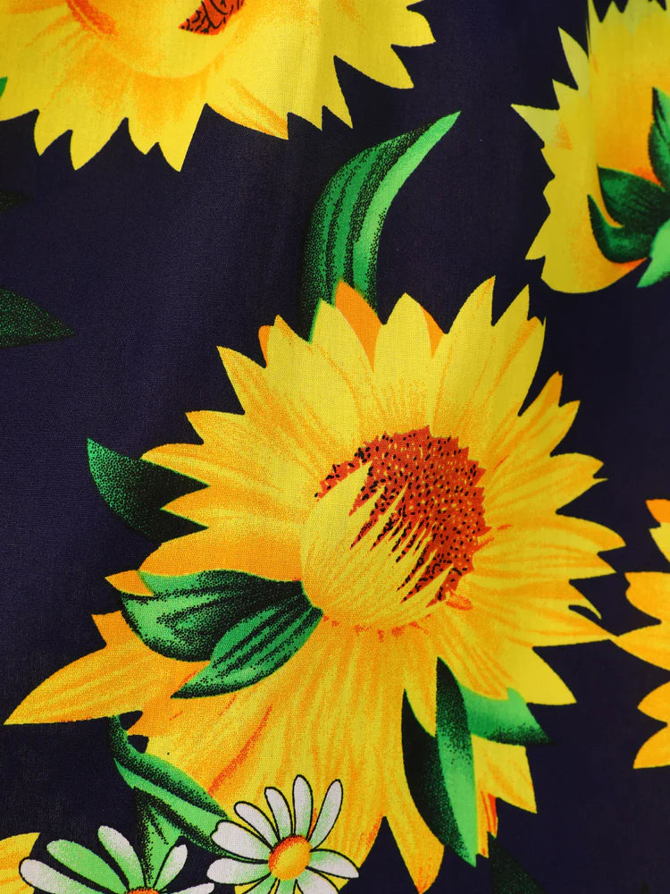 Baby Sunflower Print Flutter-sleeve Dress