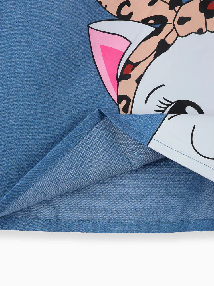 Baby Girl Cute Cat Print Ruffled Short-sleeve Dress Blue