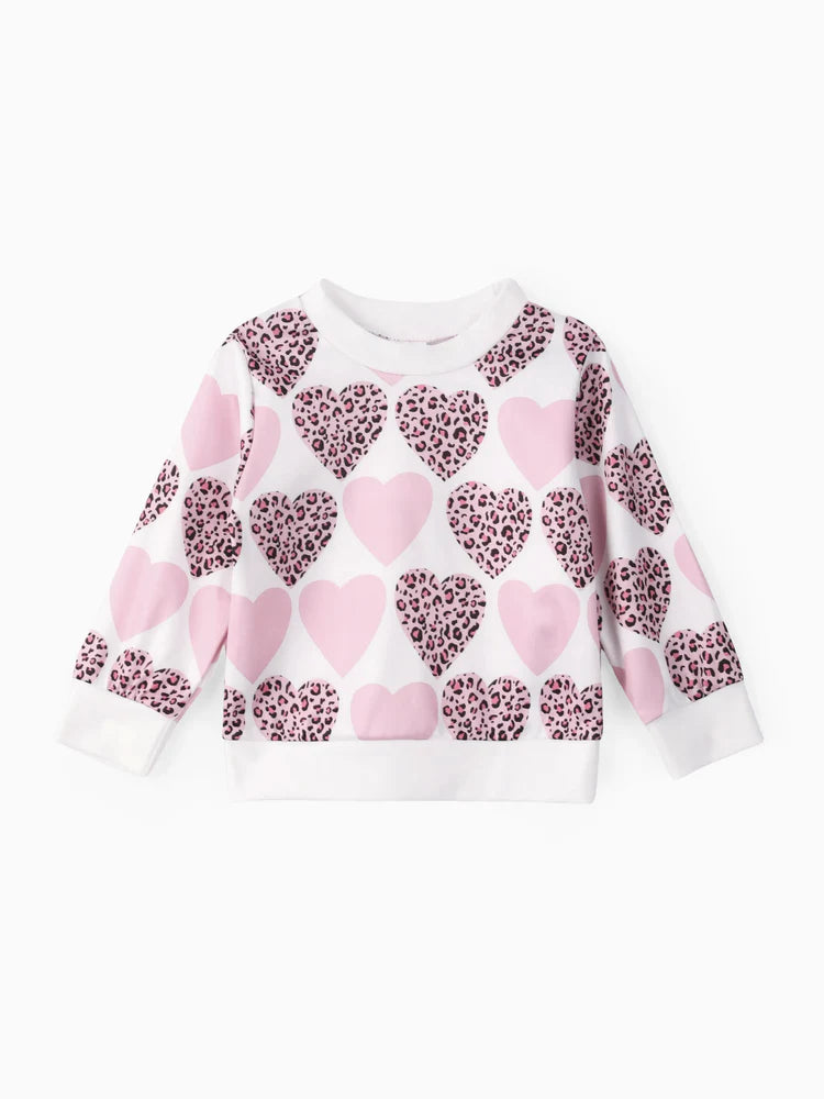 Baby Girl Sweatshirt with Heart and Leopard Print Apricot