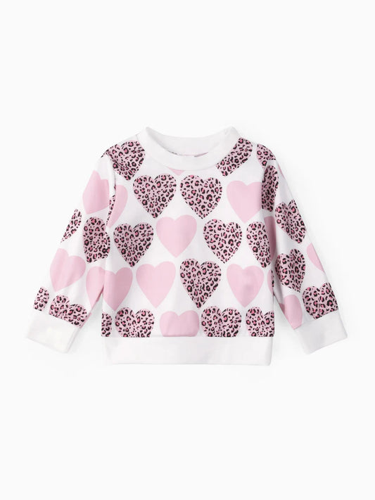 Baby Girl Sweatshirt with Heart and Leopard Print Apricot