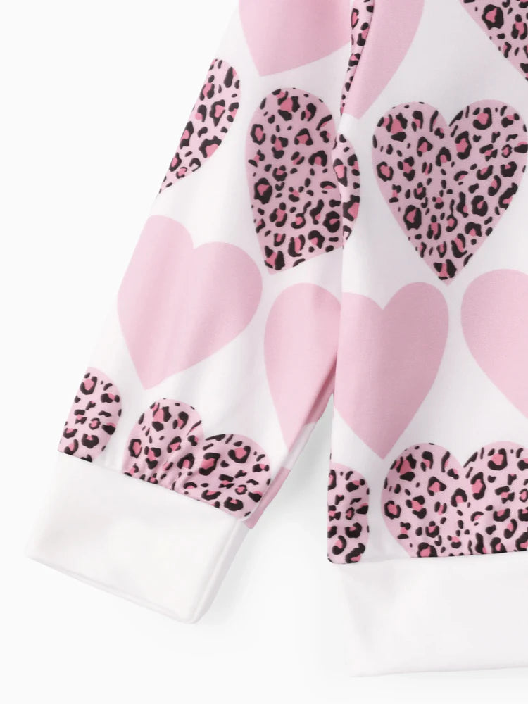 Baby Girl Sweatshirt with Heart and Leopard Print Apricot