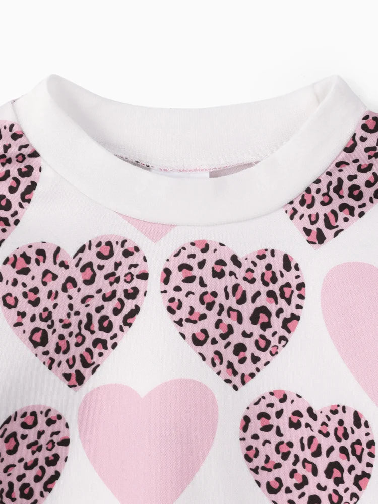 Baby Girl Sweatshirt with Heart and Leopard Print Apricot