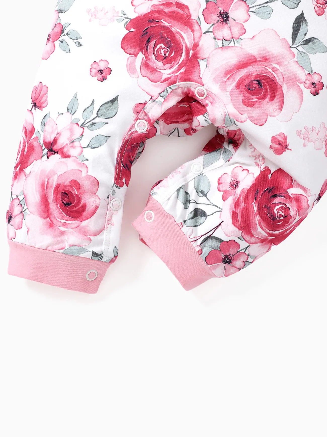 Girl Floral Sweet Long Sleeve Jumpsuit Set-light Pink with HeadBand