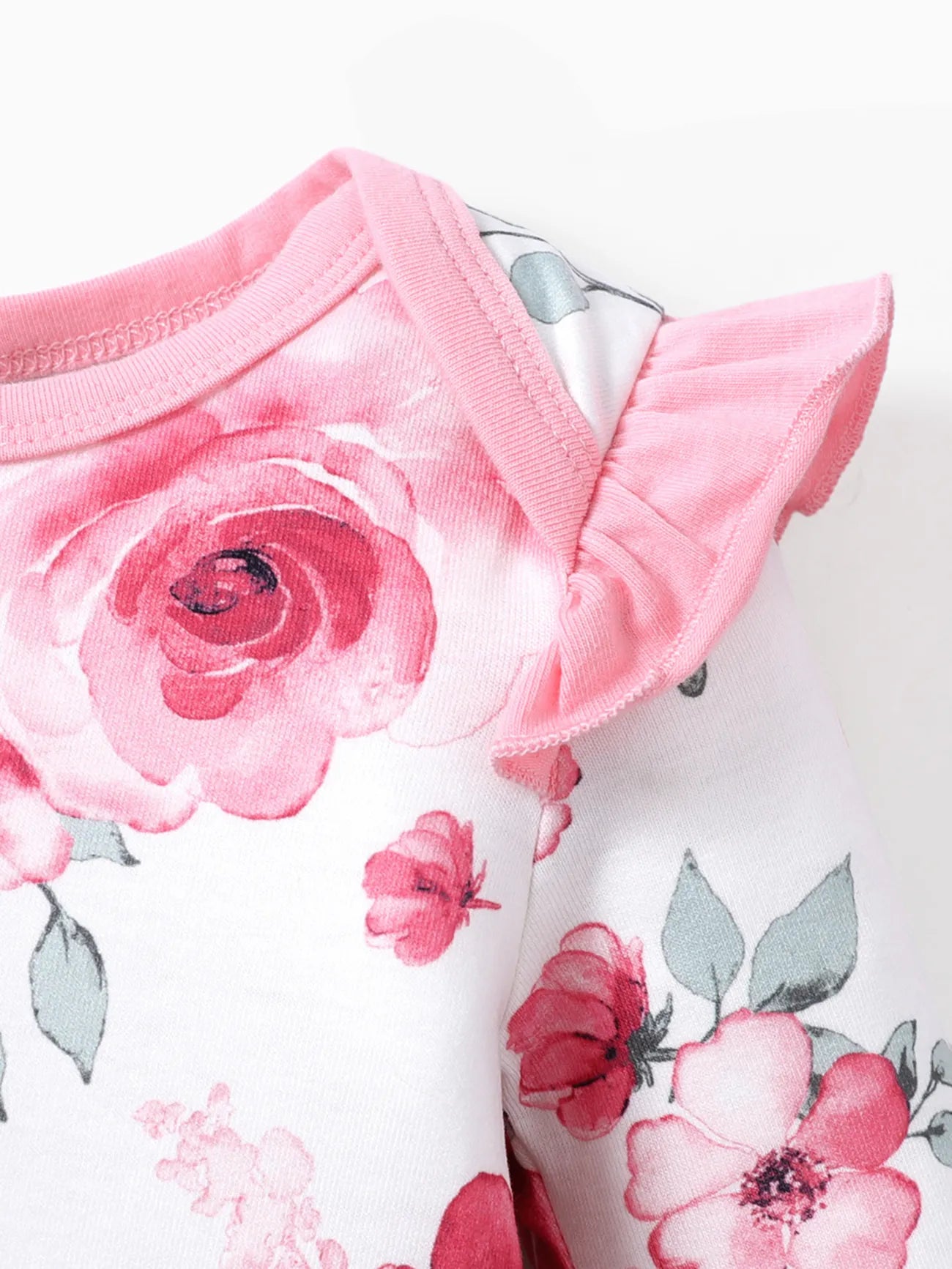 Girl Floral Sweet Long Sleeve Jumpsuit Set-light Pink with HeadBand