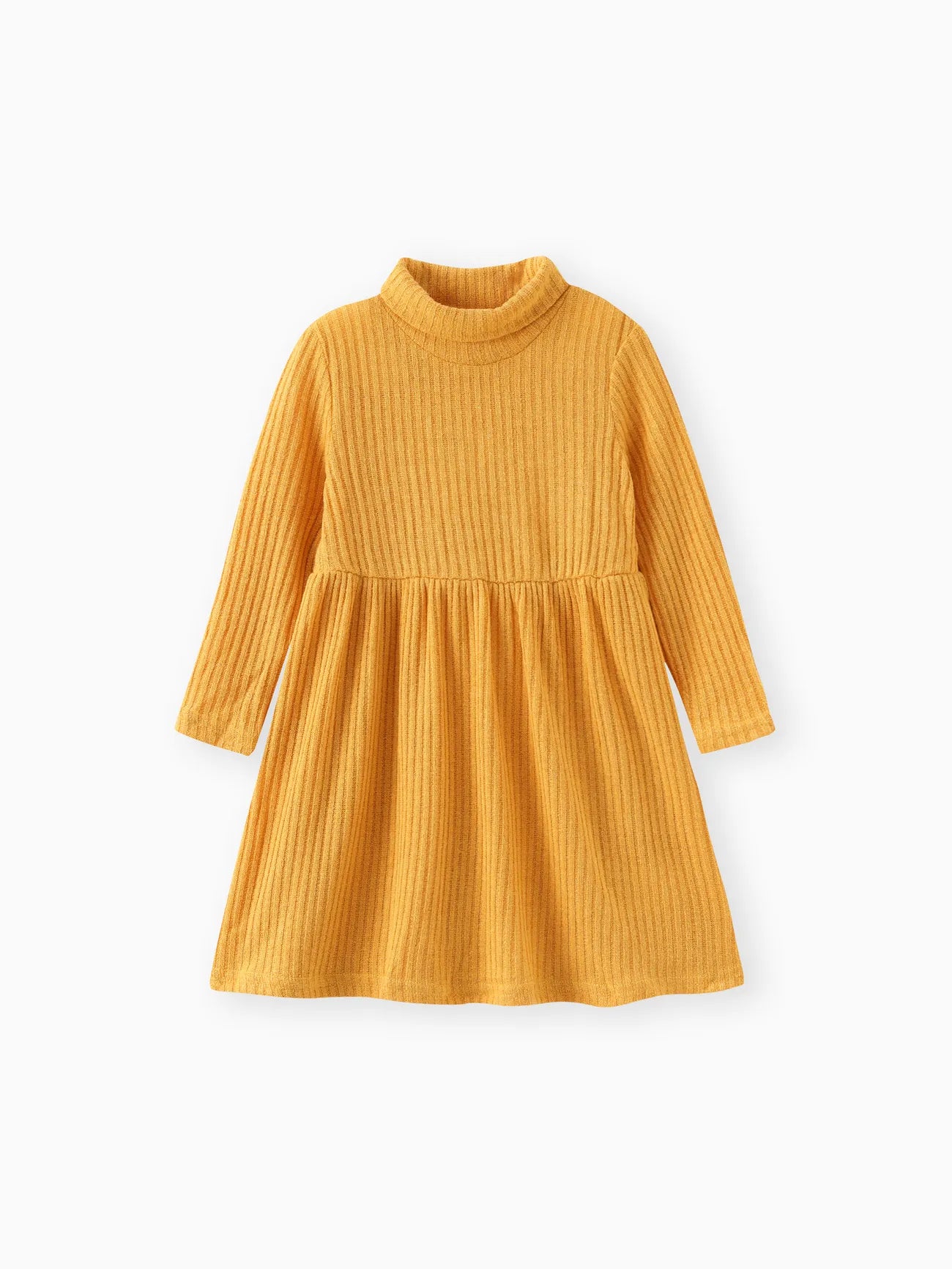 winter Girl Turtleneck Solid Color Ribbed Long-sleeve Dress