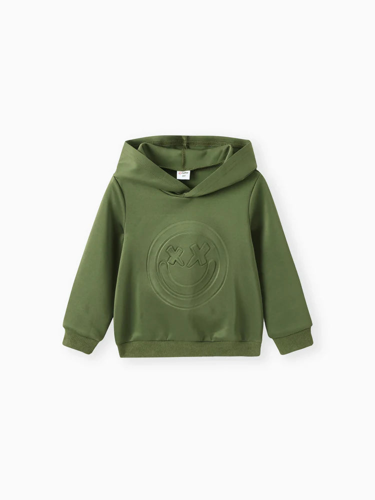 Boy Face Graphic Textured Solid Color Hoodie Sweatshirts Army green