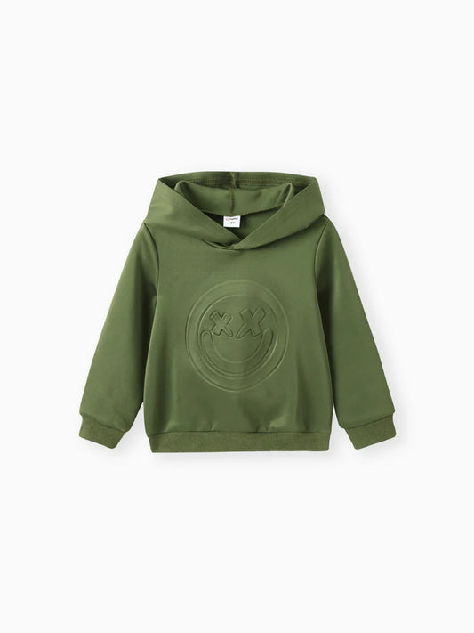 Boy Face Graphic Textured Solid Color Hoodie Sweatshirts Army green