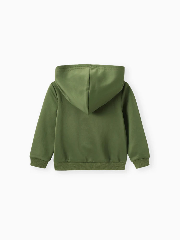 Boy Face Graphic Textured Solid Color Hoodie Sweatshirts Army green