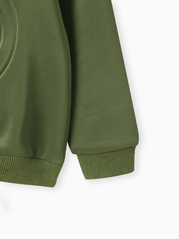 Boy Face Graphic Textured Solid Color Hoodie Sweatshirts Army green