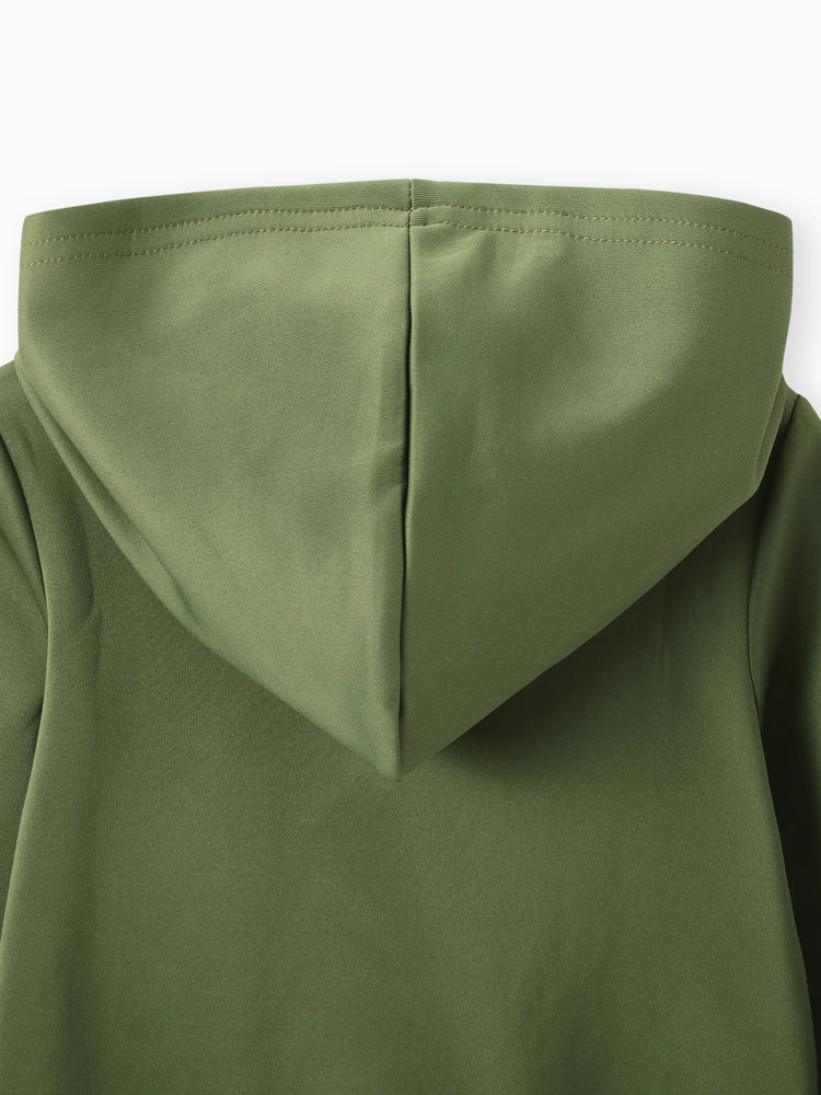 Boy Face Graphic Textured Solid Color Hoodie Sweatshirts Army green