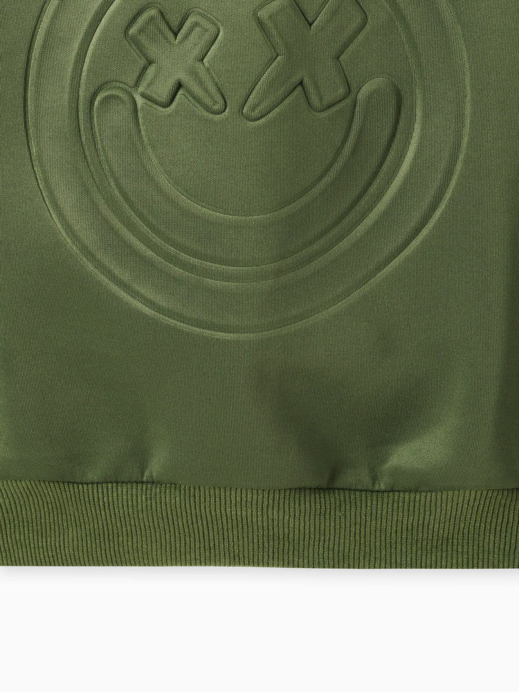 Boy Face Graphic Textured Solid Color Hoodie Sweatshirts Army green