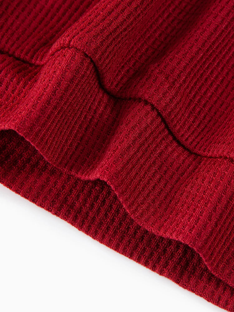 Boy/Girl Rainbow Pattern Waffle Long-sleeve Pullover Sweatshirt Burgundy