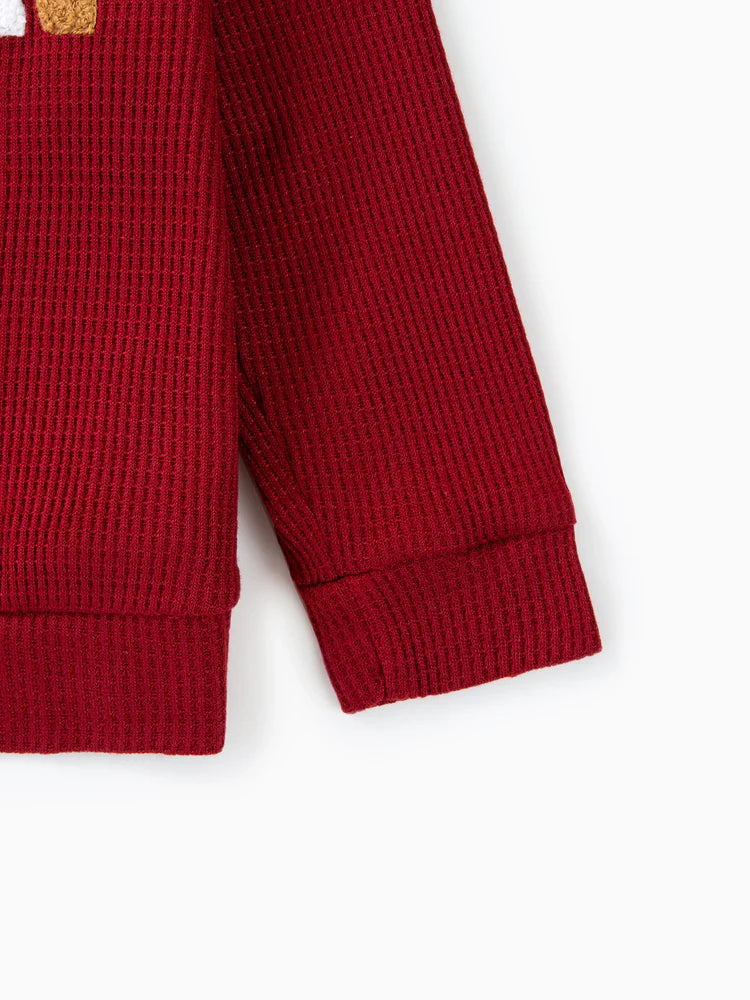 Boy/Girl Rainbow Pattern Waffle Long-sleeve Pullover Sweatshirt Burgundy