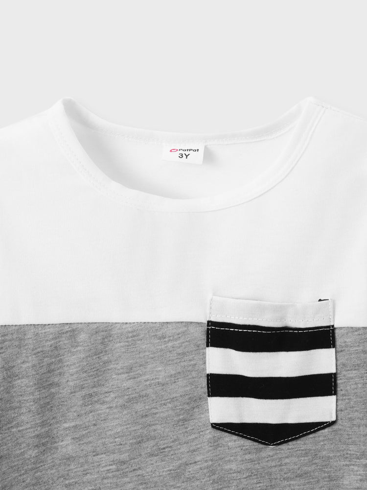 Stripe Splice Chest Pocket Decor Long-sleeve Tee Black