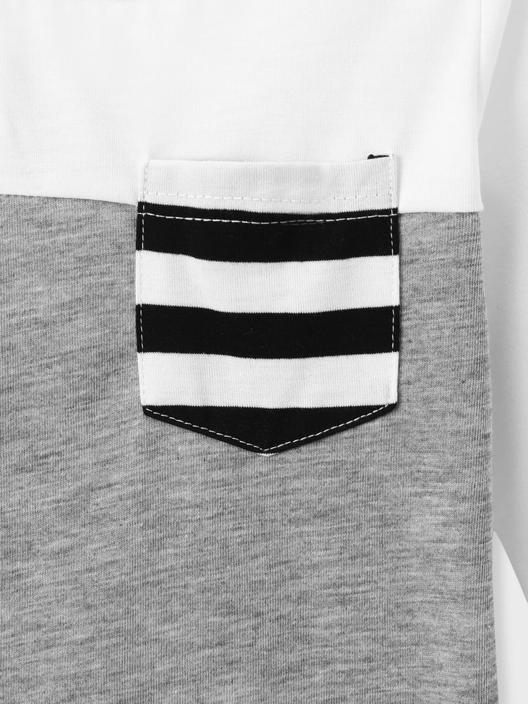 Stripe Splice Chest Pocket Decor Long-sleeve Tee Black