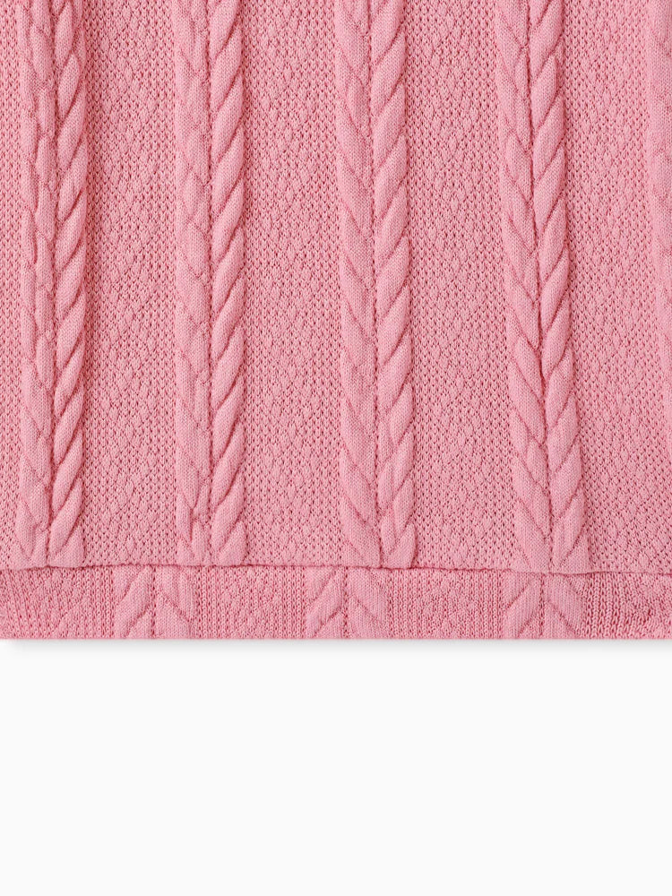 Turtleneck Cable Knit Long-sleeve Sweater Dress Pink