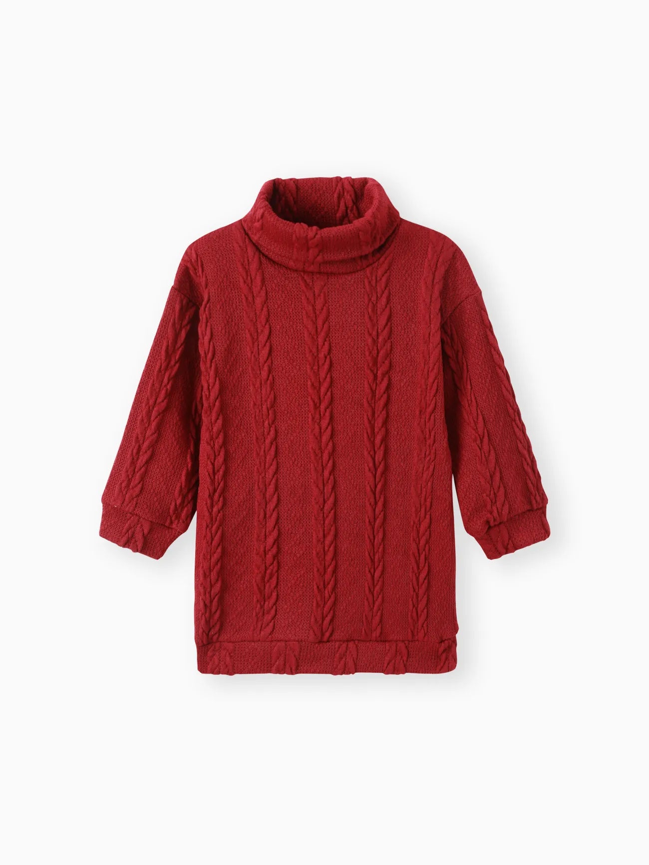 Turtleneck Cable Knit Long-sleeve Sweater Dress Pink