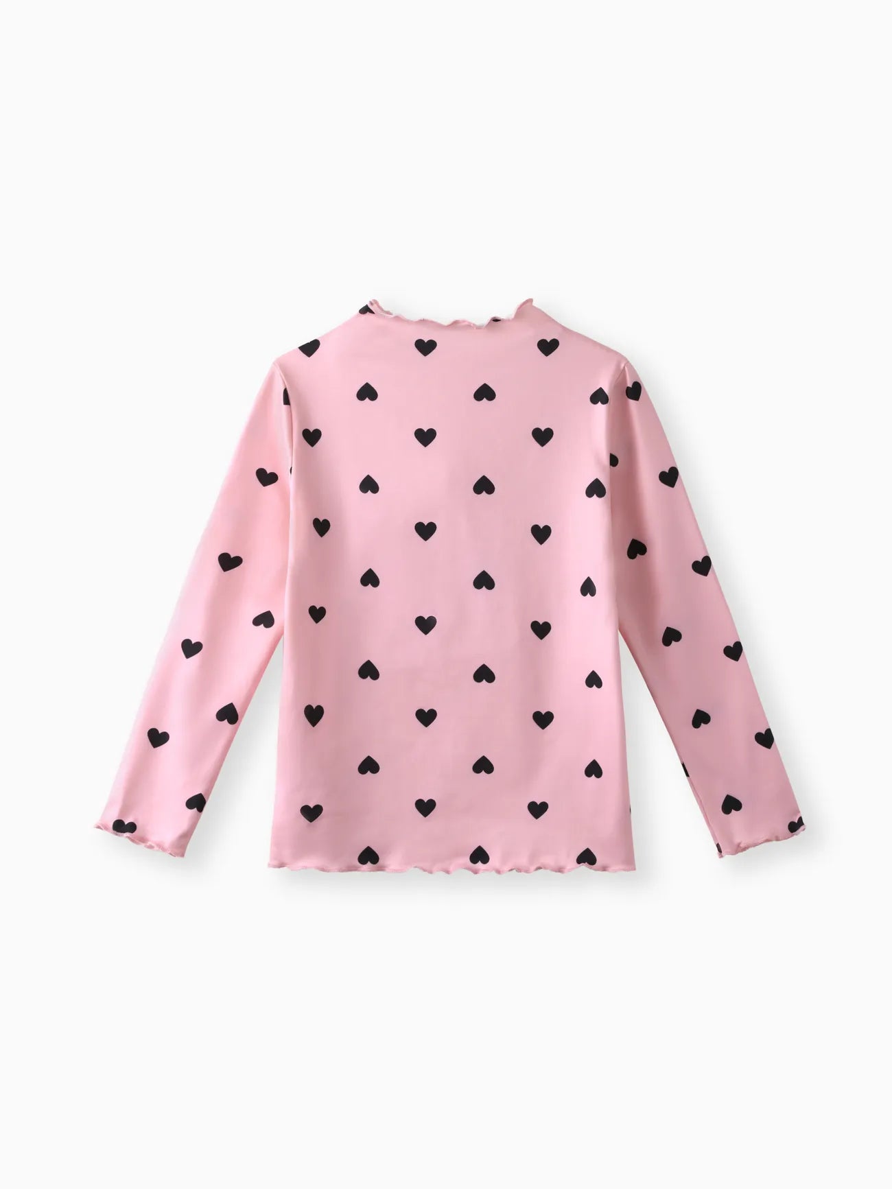 Long-sleeve Tee with Heart Print (Lettuce Trim Mock Neck)