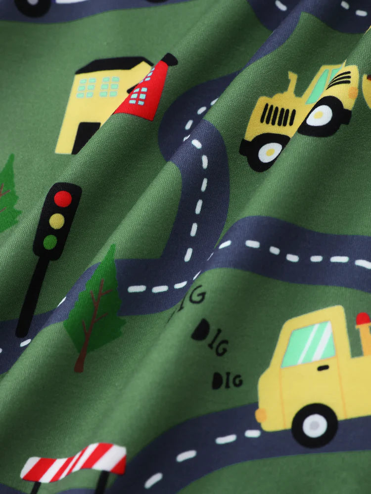 Road Vehicle Print Hoodie Sweatshirt Dark Green