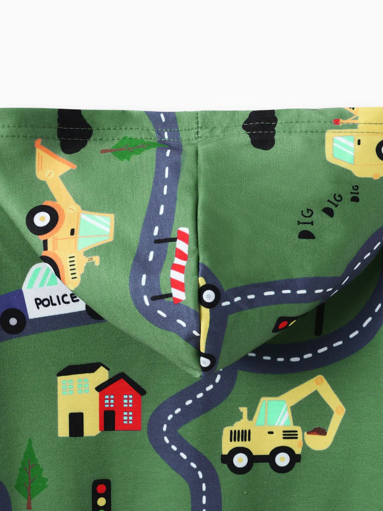 Road Vehicle Print Hoodie Sweatshirt Dark Green