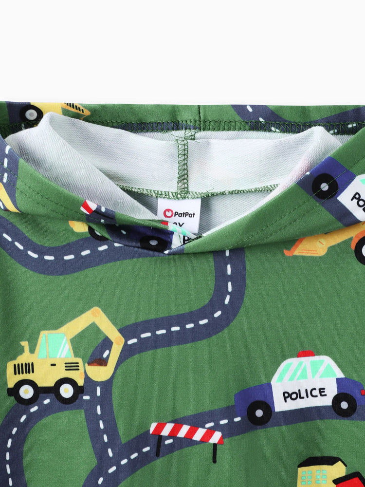 Road Vehicle Print Hoodie Sweatshirt Dark Green