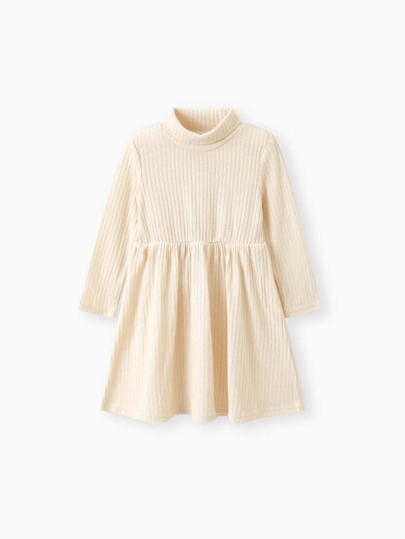 winter Girl Turtleneck Solid Color Ribbed Long-sleeve Dress