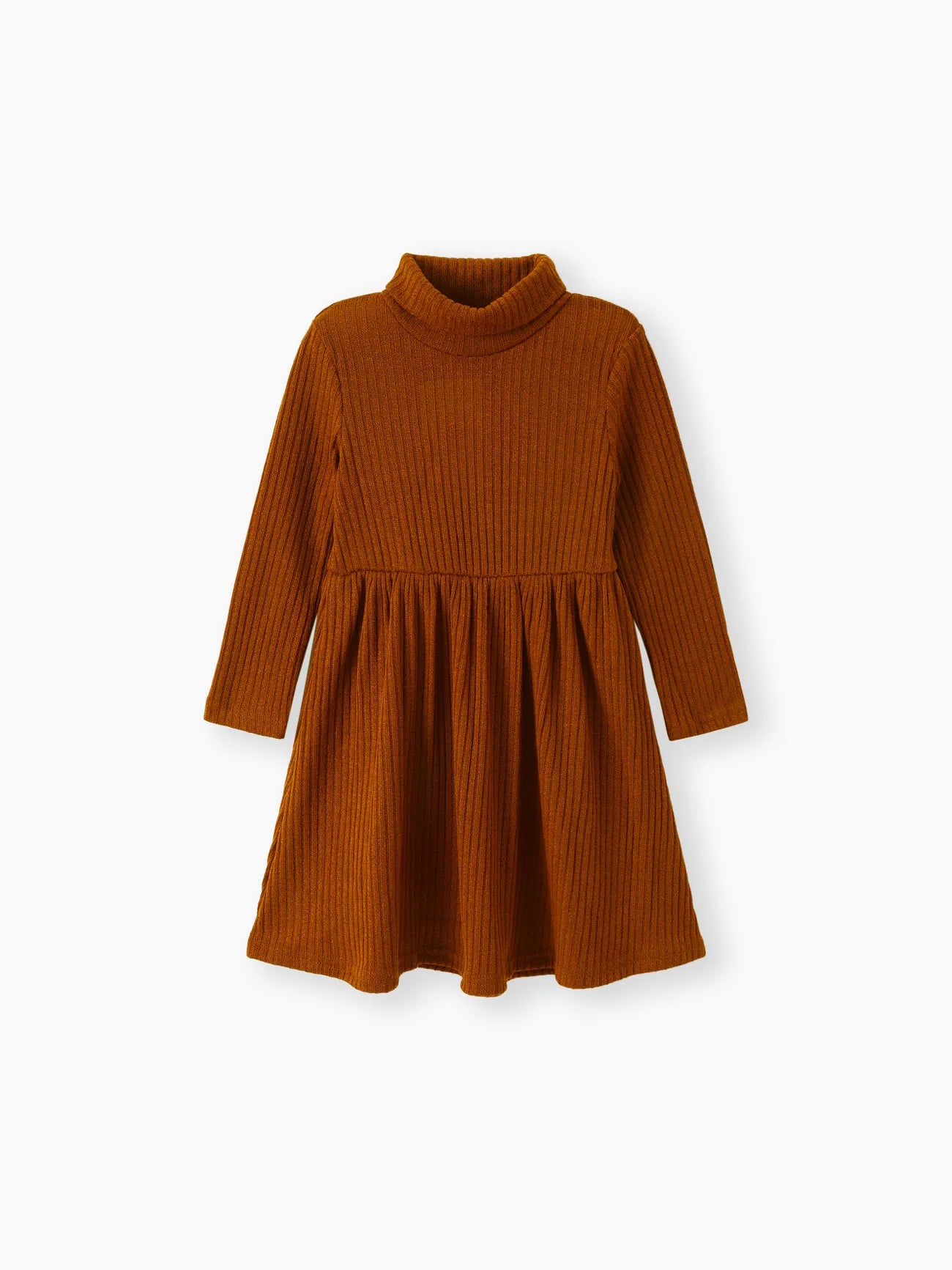 winter Girl Turtleneck Solid Color Ribbed Long-sleeve Dress