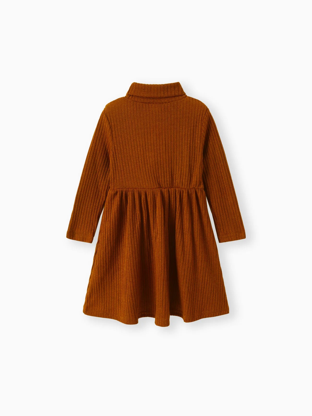 winter Girl Turtleneck Solid Color Ribbed Long-sleeve Dress