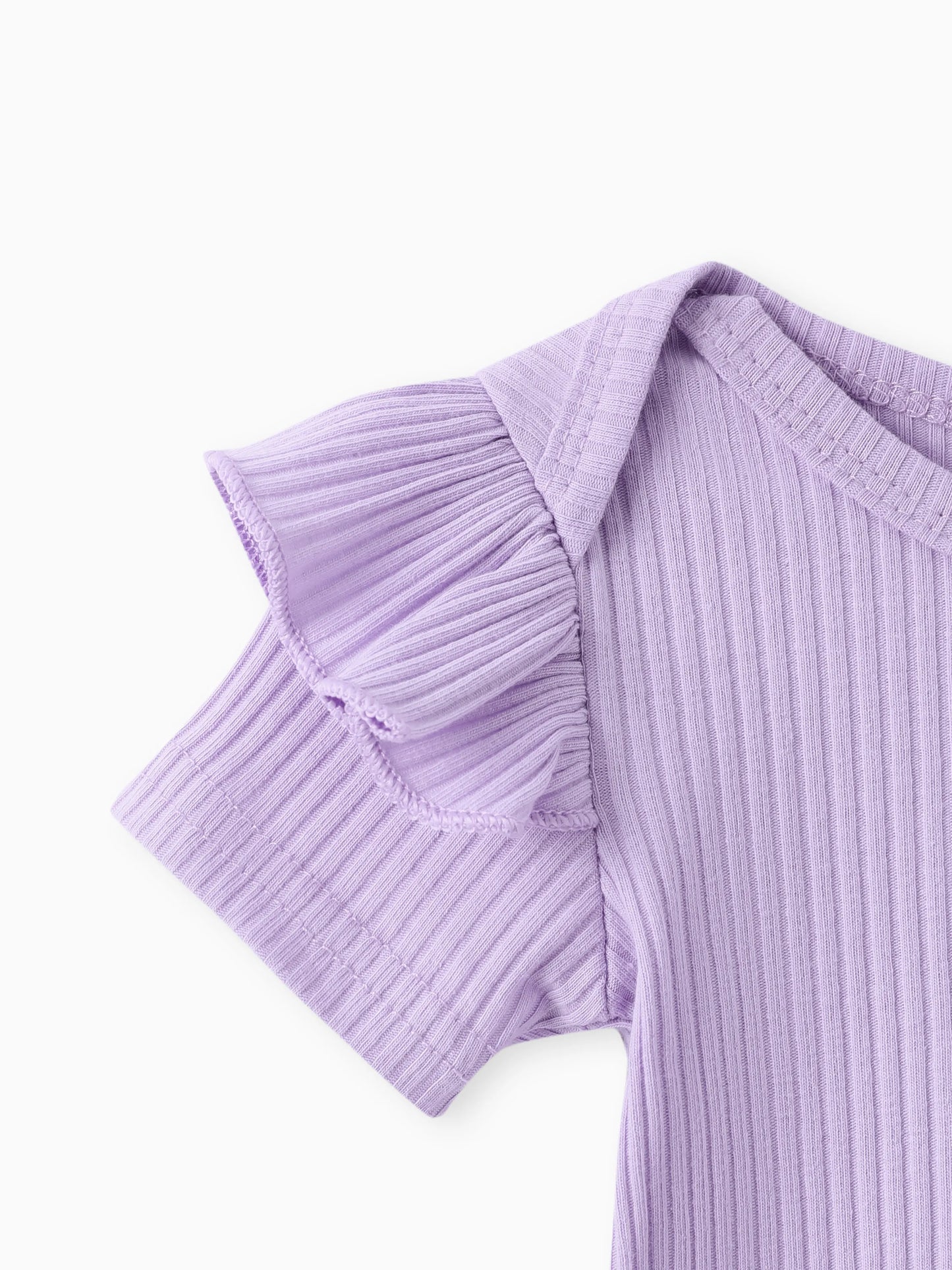 3pcs Baby Girl Ribbed Romper & Belted Shorts & Headband Set Purple