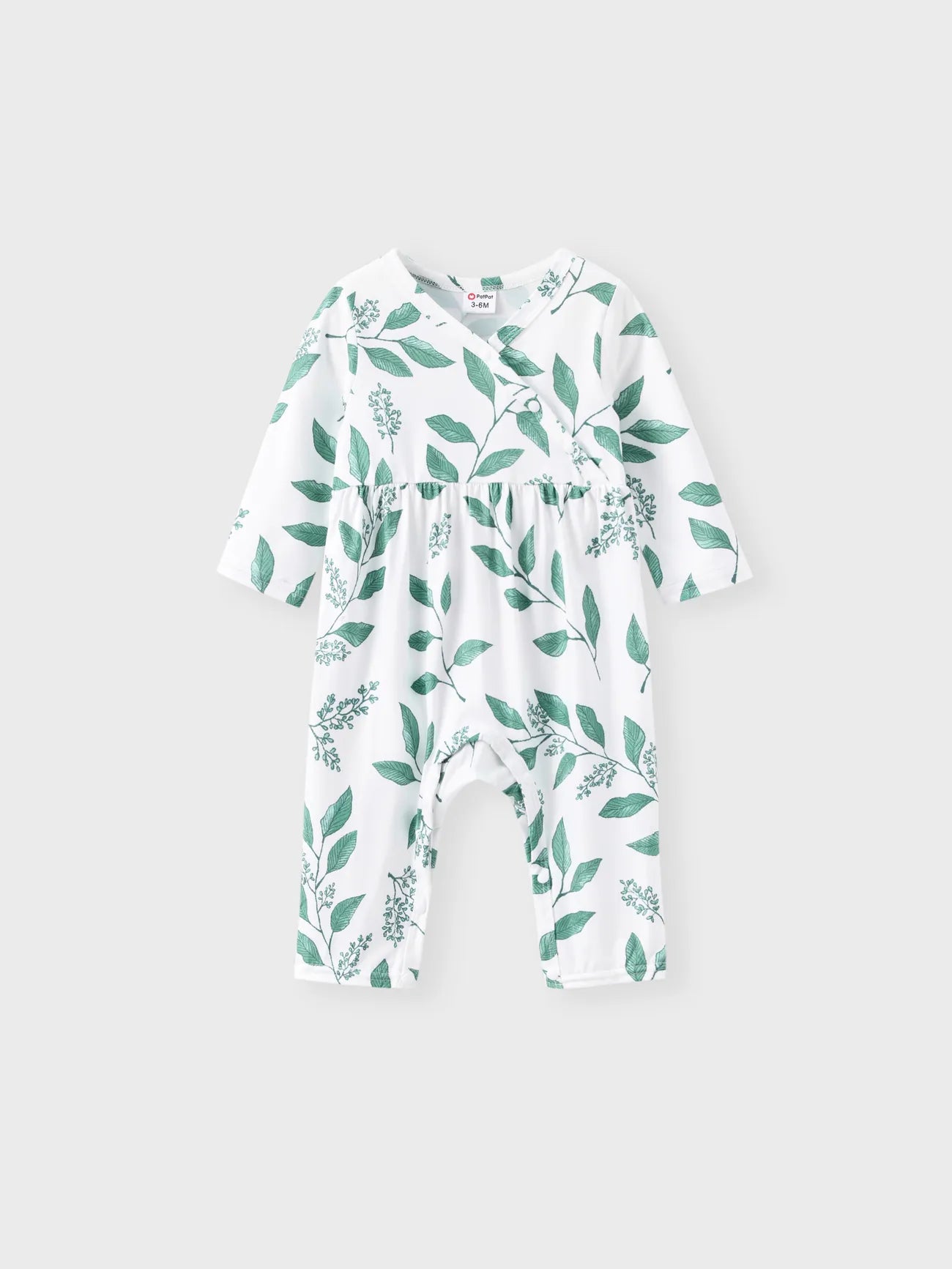 Leaves Print Baby Girl All Over Long-sleeve Snap-up Jumpsuit